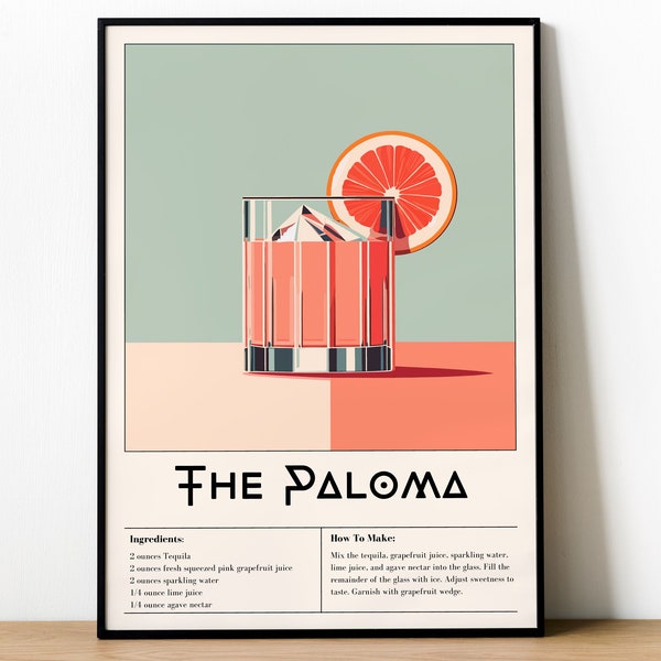 The Paloma Art Deco Cocktail Poster | Vintage Charm: Cocktail Prints | Mixology Meets Art Deco | Kitchen Art Print