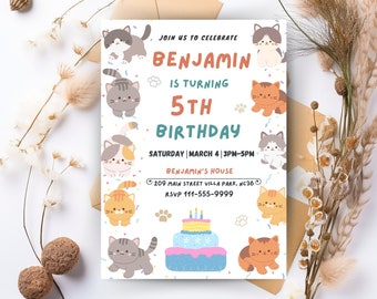 Editable Kitten Birthday Invitation: Cat Party Theme (Digital Download)