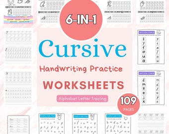 Cursive Handwriting Practice Worksheets for Kids, Printable Handwriting Workbook, Alphabet Writing Practice, ABC Letter tracing