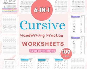 Cursive Handwriting Practice Worksheets for Kids, Printable Handwriting Workbook, Alphabet Writing Practice, ABC Letter tracing