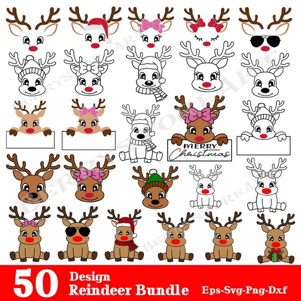 Christmas Reindeer Faces SVG Bundle,Reindeer Frame Svg,Merry Christmas Reindeer,Reindeer Svg,Christmas Svg,Baby Reindeer Svg, Png, Eps, Dxf