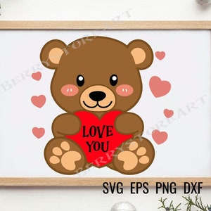 Valentine Teddy Bear Svg, Cute Valentine bear svg, Teddy bear Svg, Png, Cut file for Cricut, Silhouette, Digital Download