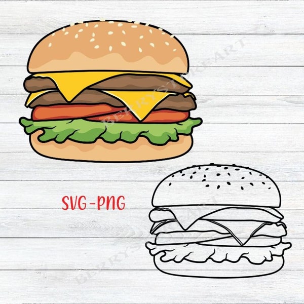 Cheeseburger Svg, Cheeseburger Png, Hamburger svg, Burger svg, Burger clipart, Fast food Svg, Png, Silhouette, Vector, Digital Download