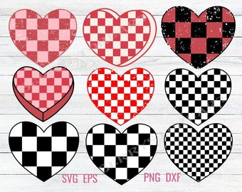 チェック柄ハート SVG、チェック柄パターン SVG、落書きハート
