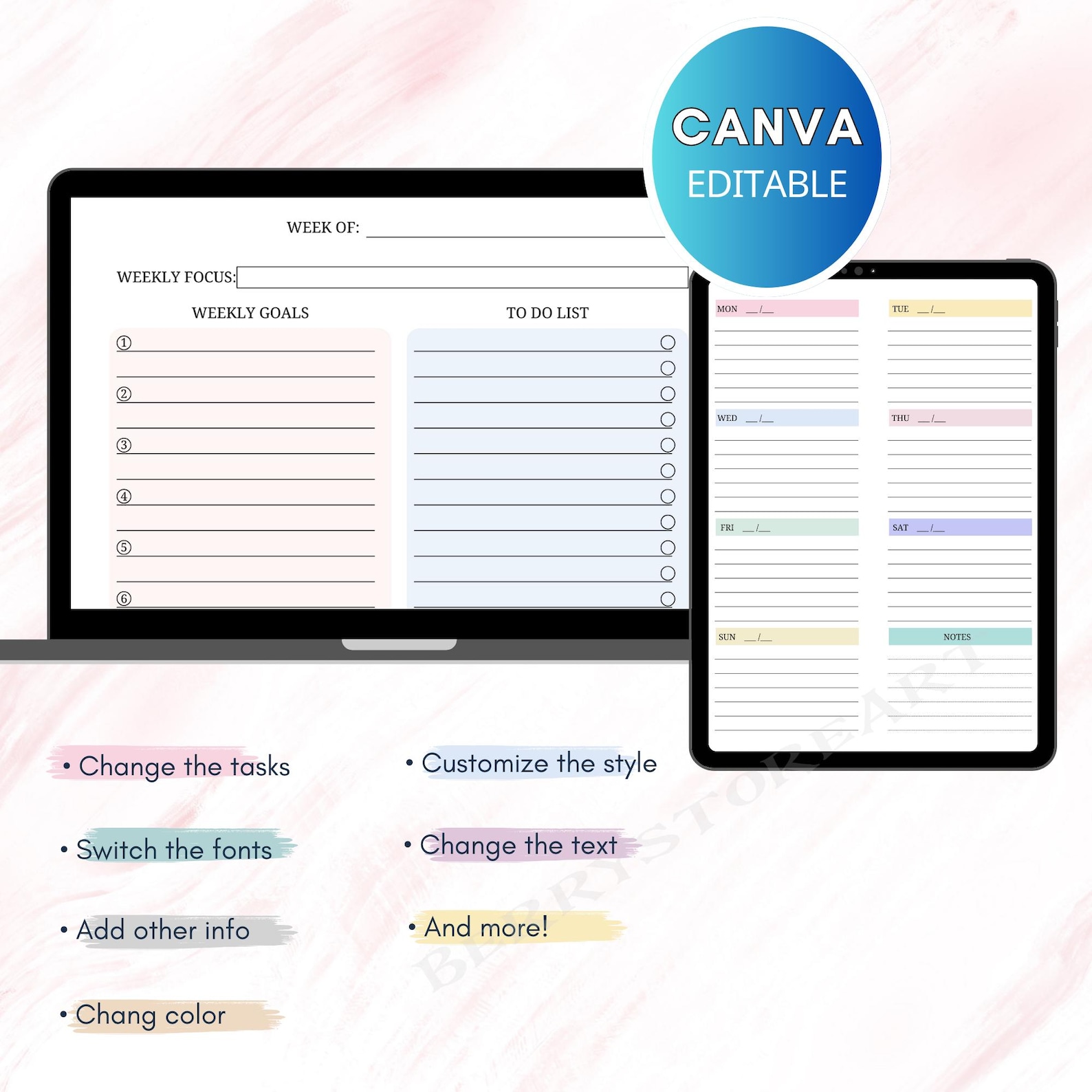 Editable Weekly Planner: Canva Template, A4, A5, Letter - Etsy
