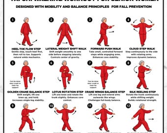 Tabela ćwiczeń chodzenia Tai Chi dla starszych kobiet, trening równowagi (PDF)