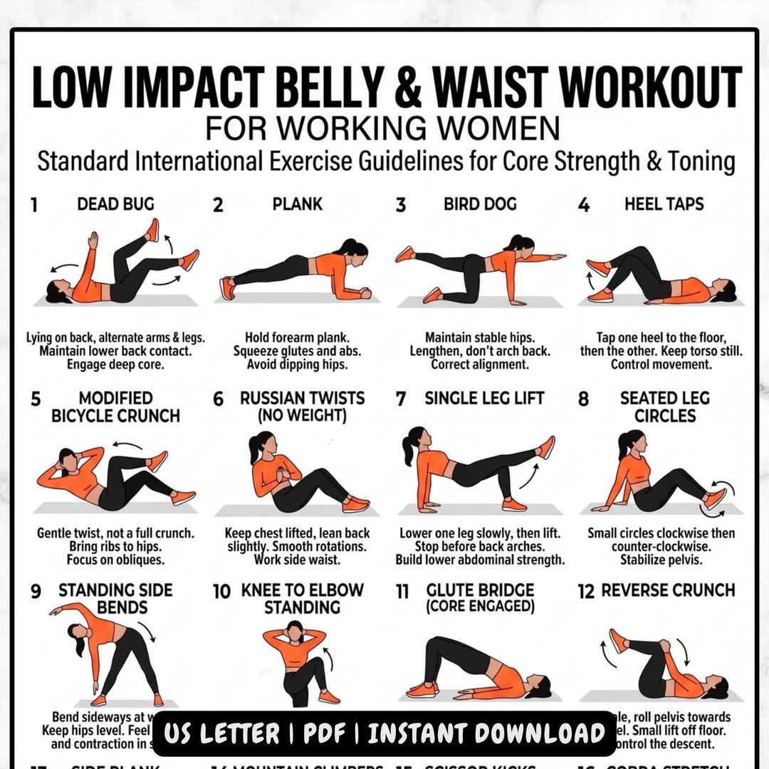 Low Impact Belly Waist Workout, Core Strength Toning (PDF Download) - Etsy