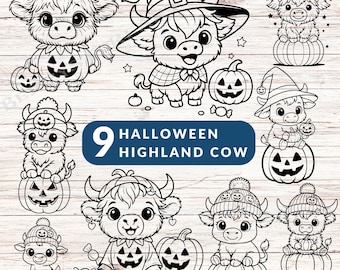 Vache des Highlands Halloween SVG : citrouille des bonbons ou un sort en téléchargement numérique