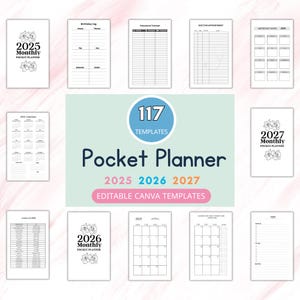 Taschenplaner 2025-2026-2027, Canva Bearbeitbar, Minimaler Minikalender, Jahr auf einen Blick Miniplaner Sofortiger Download