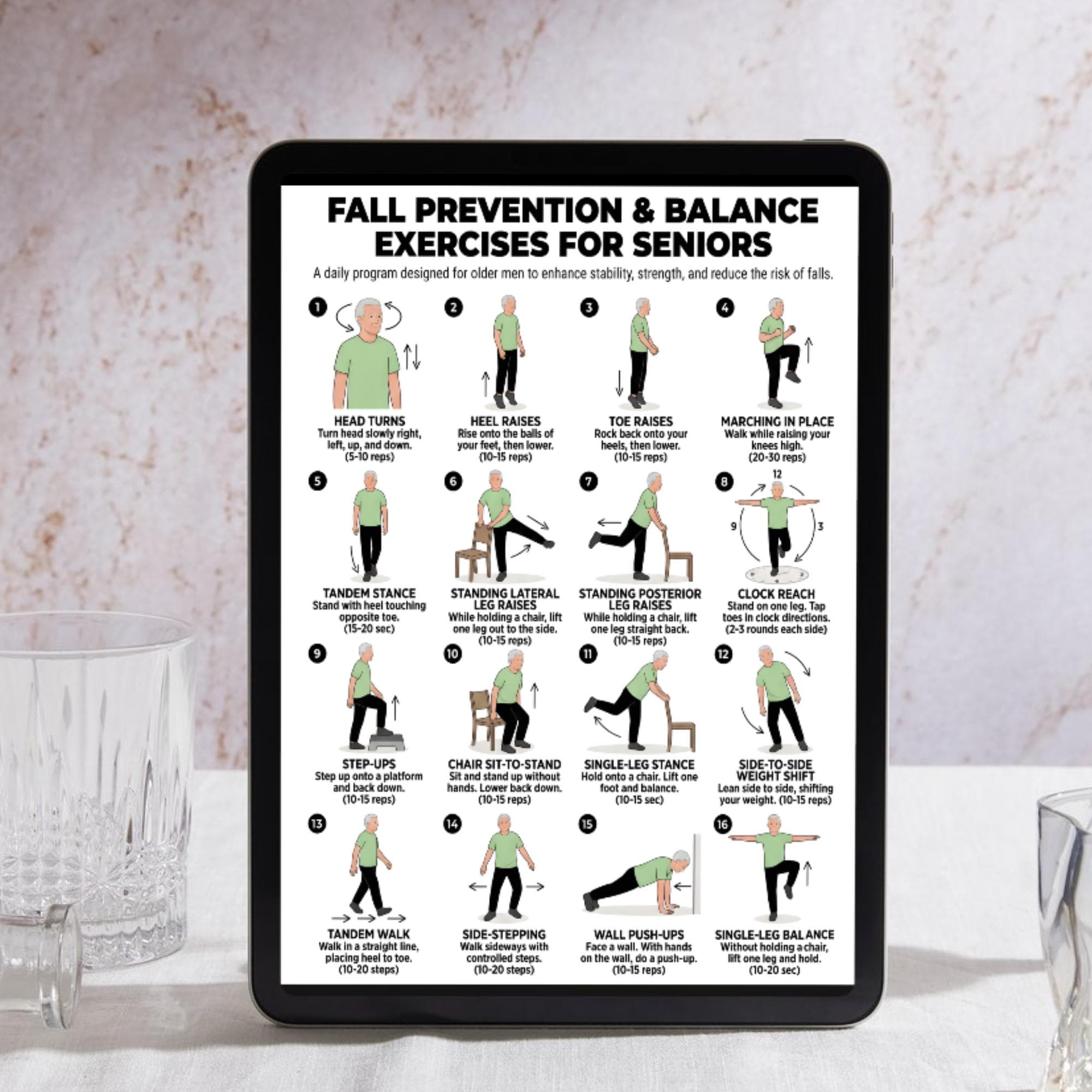 Fall Back Exercise Seniors Fall Prevention Balance Exercises, Daily Stability Routine (PDF ...