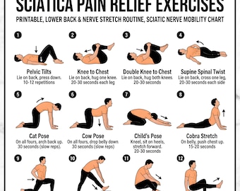 Sciatica Pain Relief Exercises, Lower Back Stretch Routine (PDF Download)