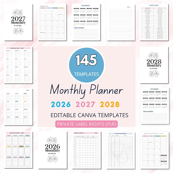 PLR-Resell-Digitalplaner 2026-2027-2028: Canva-bearbeitbar (Sofort-Download)