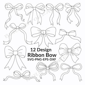 Ribbon Bow Svg Bundle, Bow Svg, Bow Png, Coquette Bows Svg, Hand Drawn Bow Clipart, Hair Bow Svg, Ribbon Bow Outline Svg, Digital Download