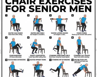 Senior Men Chair Exercises, Printable Workout Poster (Digital Download)