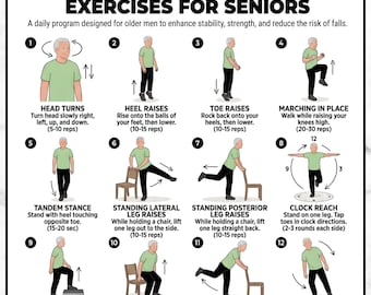 Seniors Fall Prevention Balance Exercises, Daily Stability Routine (PDF Download)