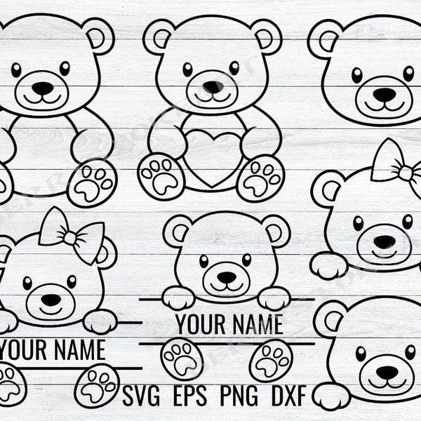 Teddybär Umriss, Teddybär SVG, Teddybär Png, Bär Cricut, Bär geschnitten Datei, Bär Clipart, Teddybär Split Monogramm SVG