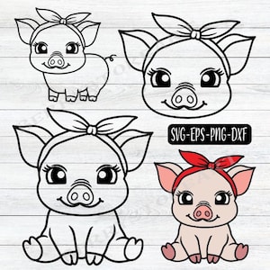 Cute Pig Svg, Cute baby Pig , Pig Outline, pig svg cut file, pig png, Girl Piggy SVG, Png, Svg files for cricut, Instant Download