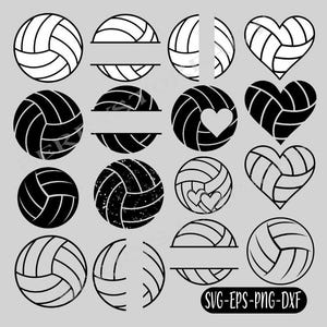 Paquete de voleibol SVG, contorno de voleibol, silueta de voleibol, corazón de voleibol, monograma de voleibol, archivo de corte de voleibol, vector