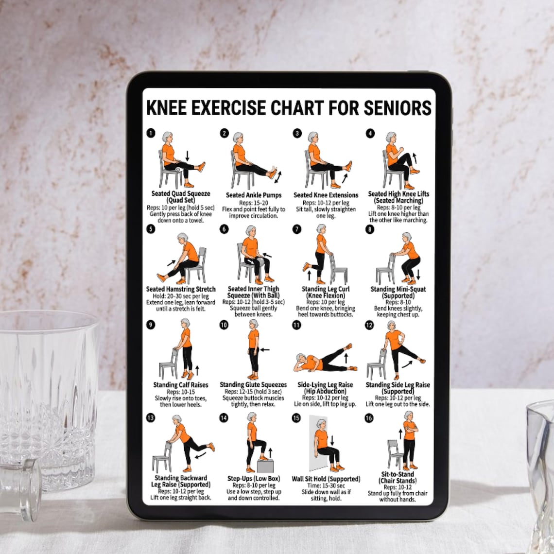 Knee Rehab Program.pdf Knee Exercise Chart for Seniors, Physical Therapy Rehab Poster (PDF ...