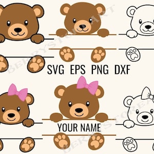 Teddy Bear Split Monogram SVG, Bear Name Frame SVG,  Teddy bear Svg, Bear outline svg, Png, Cut file for Cricut, Silhouette