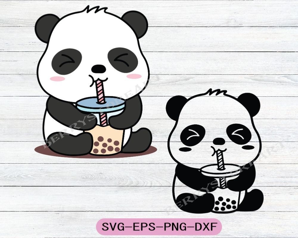 Cute Panda Drinking Bubble Tea Svg, Panda Drinking Boba Tea Svg, Kawaii ...
