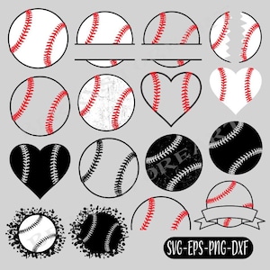 Può includere: Un set di 15 file di taglio SVG a tema baseball. I design includono una palla da baseball con un motivo cucito, una palla da baseball a forma di cuore, una palla da baseball dall'aspetto usurato e una palla da baseball con uno stendardo. I design sono in bianco e nero, e alcuni hanno cuciture rosse.