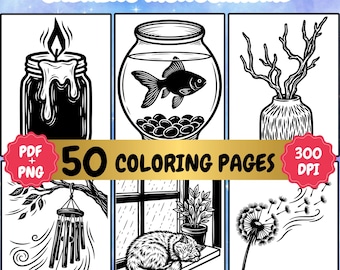 Monochrome Coloring Pages: One color Calming, Relaxation, Printable black & white(PDF, PNG Download)