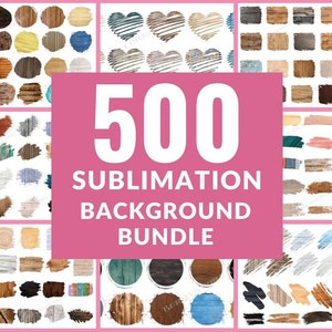 May include: A collection of 500 sublimation background designs. The designs include circles, hearts, rectangles, and brushstrokes in various colors and patterns. The backgrounds are perfect for creating custom designs for t-shirts, mugs, phone cases, and other products.