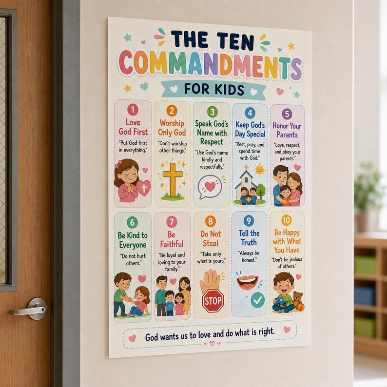 Ten Commandments for Kids Printable Wall Art | Christian Nursery Decor ...