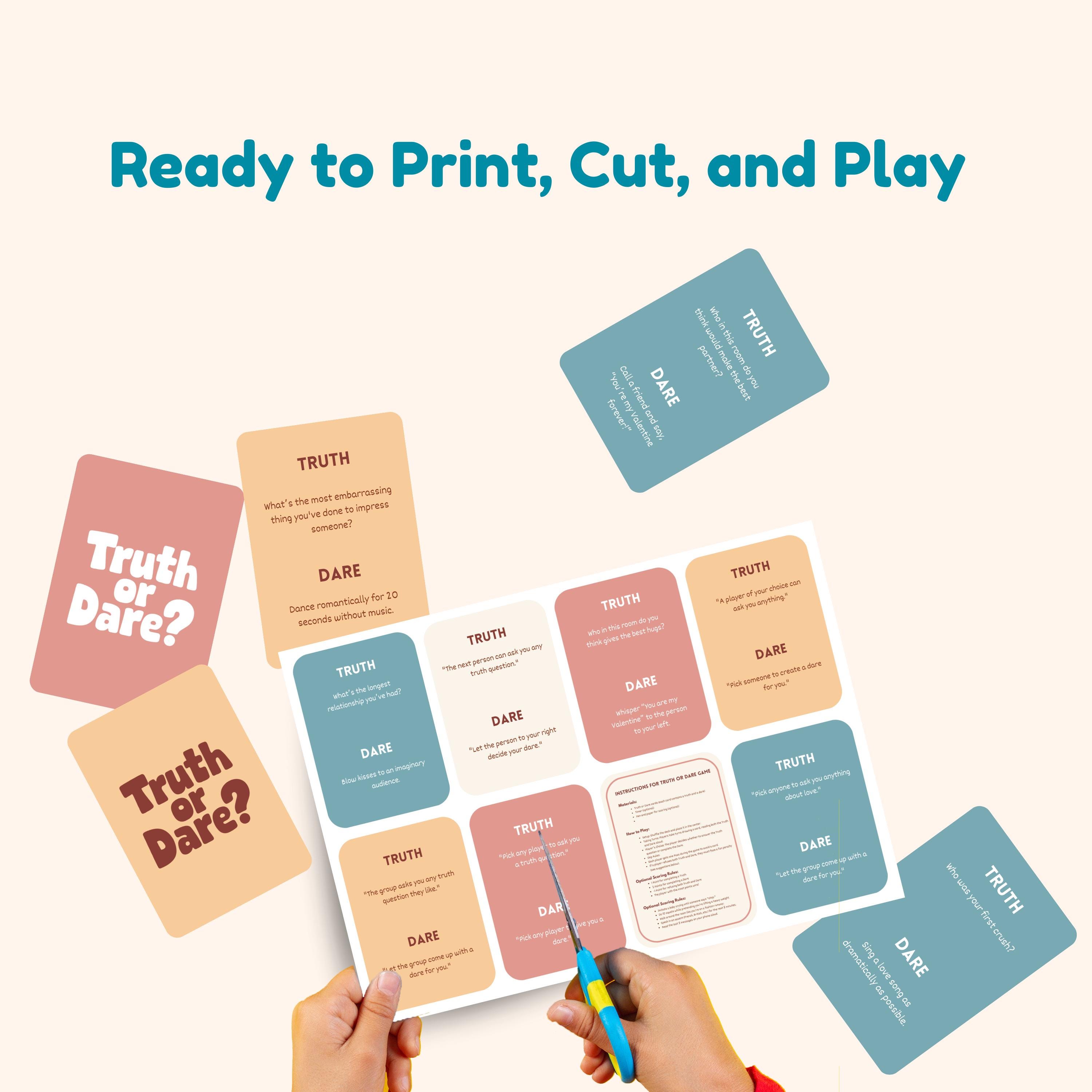 Printable Valentine Friends Truth or Dare Game Fun Party Game for