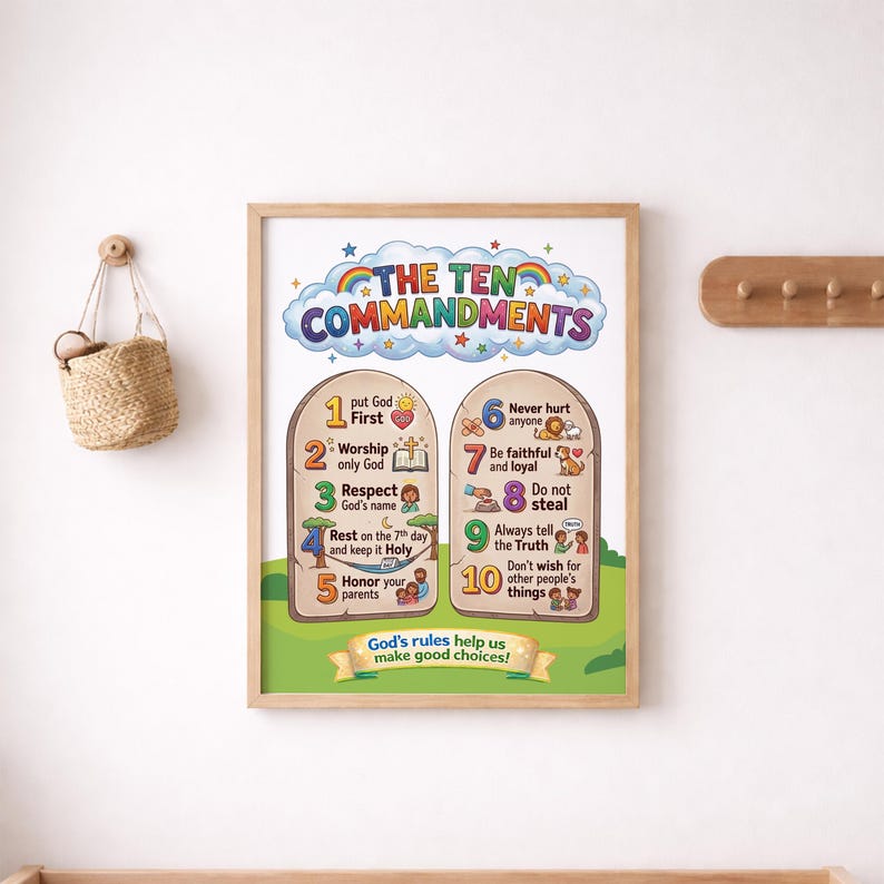 10 Commandments Printable Poster for Kids | Bible Wall Art | Christian ...
