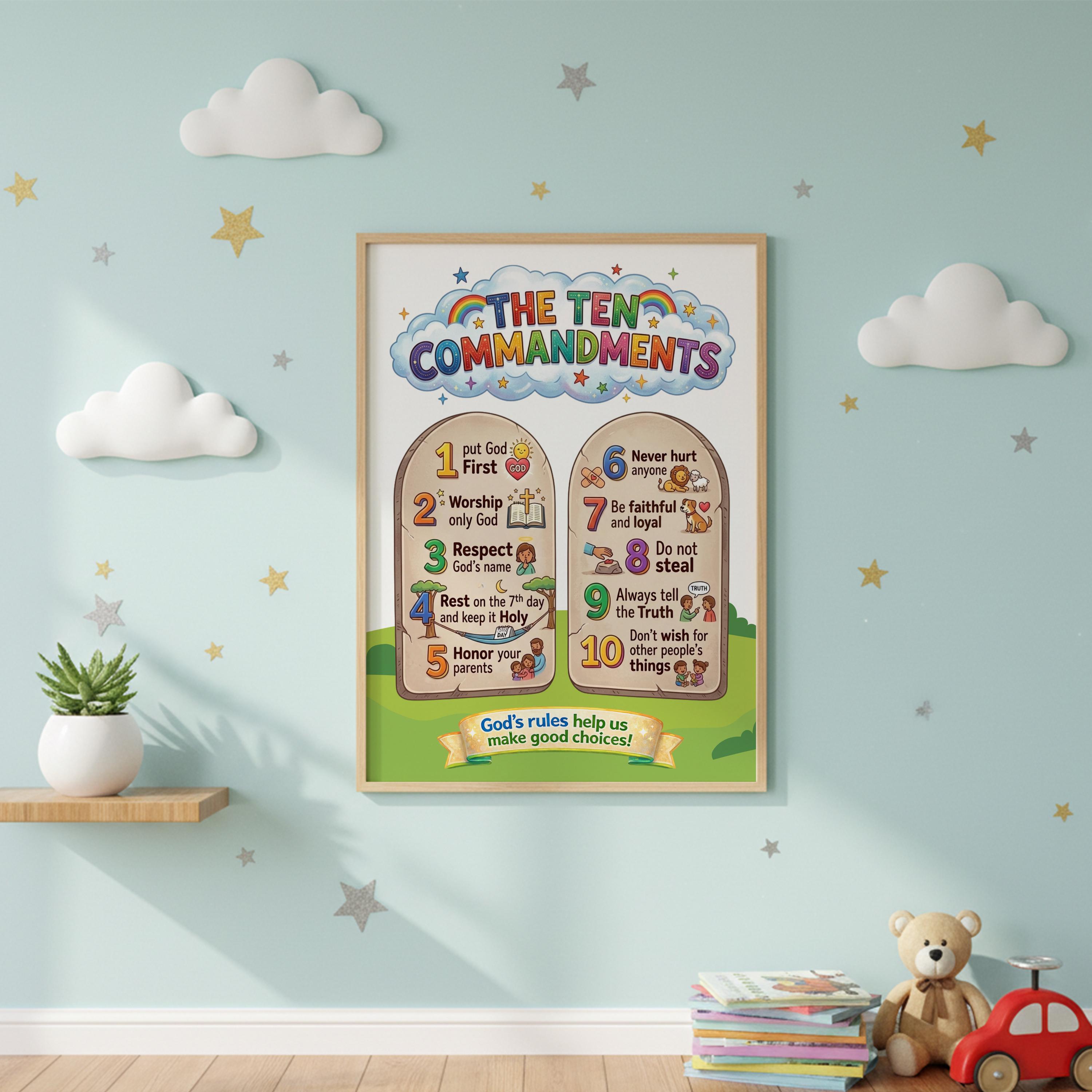 10 Commandments Printable Poster for Kids | Bible Wall Art | Christian ...