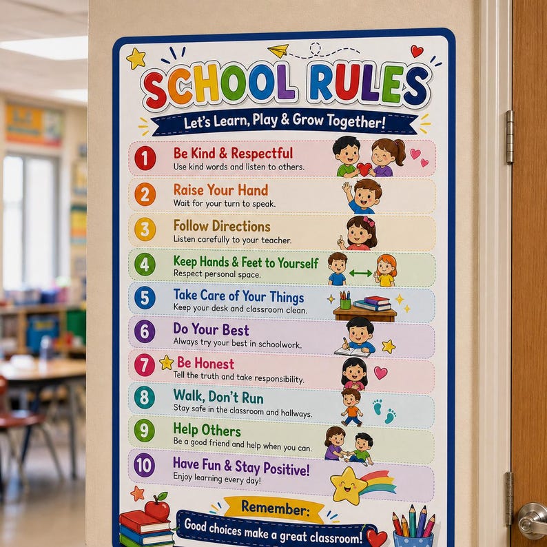 Rule Let School Rules Poster Printable | Classroom Rules Chart for Kids ...