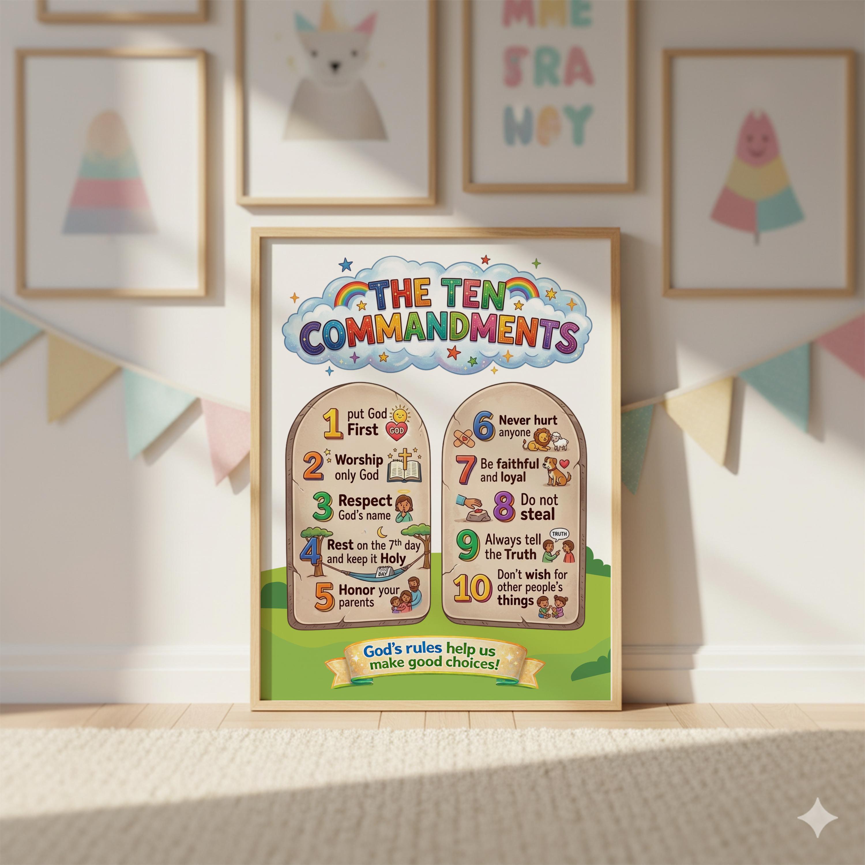 10 Commandments Printable Poster for Kids | Bible Wall Art | Christian ...