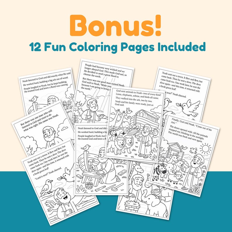 Printable Noah’s Ark Bible Story Coloring Book for Kids Fun Christian ...