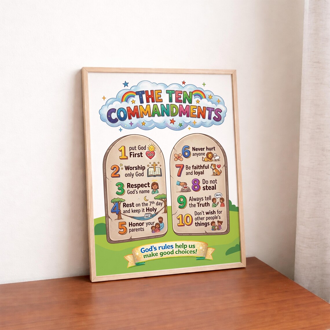 10 Commandments Printable Poster for Kids | Bible Wall Art | Christian ...