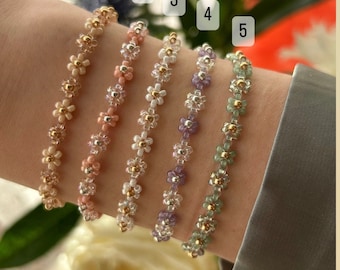 Beaded Flower Bracelet, Handmade Bracelet, Birthday Gift For Her, Glass Bead Bracelet, Dainty Bracelet, Kids Bracelet, Friendship Bracelet