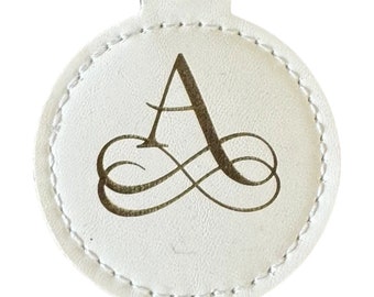 Personalised Letter Engraved Leather Round Keychain / Keyring