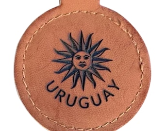 URUGUAY Keychain | Uruguayan Engraved Leather Round Keychain / Keyring