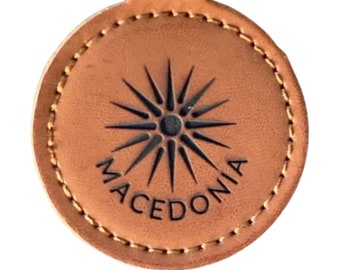 MACEDONIA Keychain | Macedonian Engraved Leather Round Keychain / Keyring