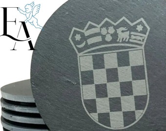 Croatian Slate Coaster | Black Round Linea Slate Coasters (4 or 6 pack)