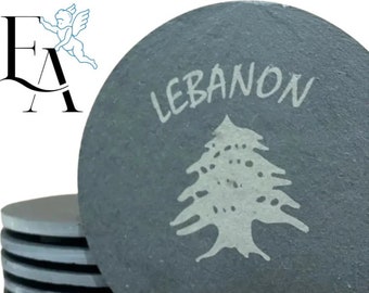Lebanese Slate Coaster | Black Round Linea Slate Coasters (4 or 6 pack)