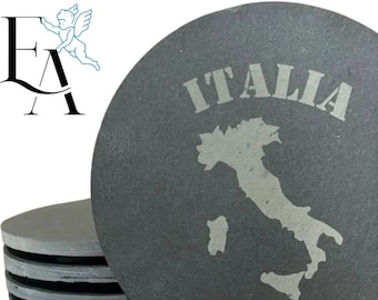 Italian Slate Coaster | Black Round Linea Slate Coasters (4 or 6 pack)