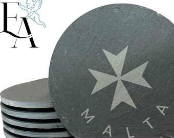 Maltese Slate Coaster | Black Round Linea Slate Coasters (4 or 6 pack)