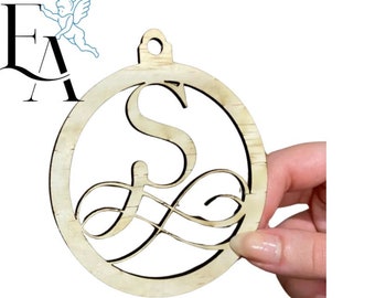 Personalised Letter Christmas Ornament | Christmas Wooden Bauble Personalised Letter Filigree style font