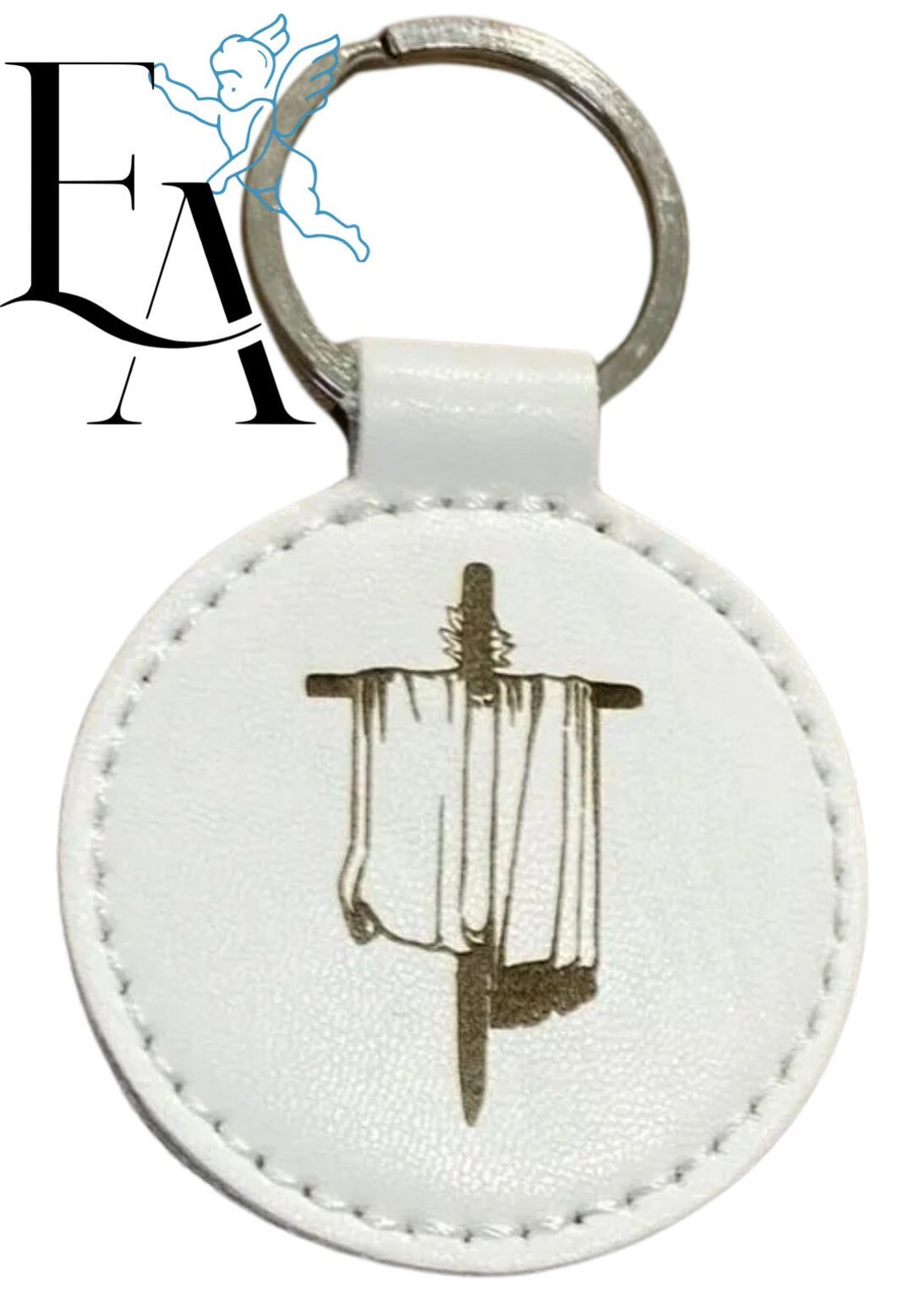 Darfash Mandaean Cross (drabsha) Engraved Leather Round Keychain