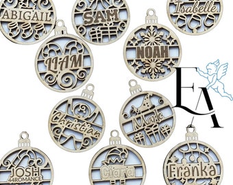 Personalised Christmas Ornament w/bg | Christmas Wooden Bauble White Background