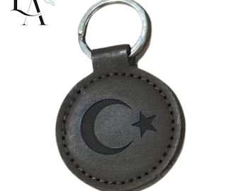TURKEY Keychain | Turkish Engraved Leather Round Keychain / Keyring