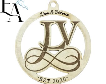 Personalised Couples Christmas Ornament | Christmas Couples Wooden Bauble Personalised Letters