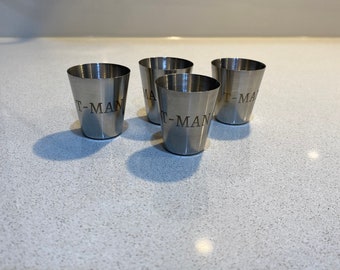 4 pcs/set Engraved Stainless Steel Shot Glass With Leather Cover Bag